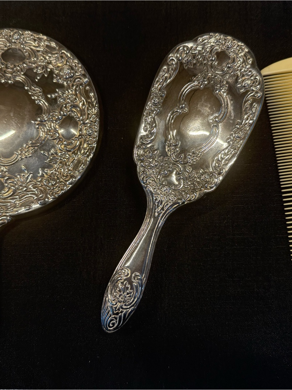 Vintage Ornate Vanity Set - Hand Mirror, Comb, And Brush